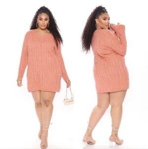 Peach Cable Knit Sweater Dress